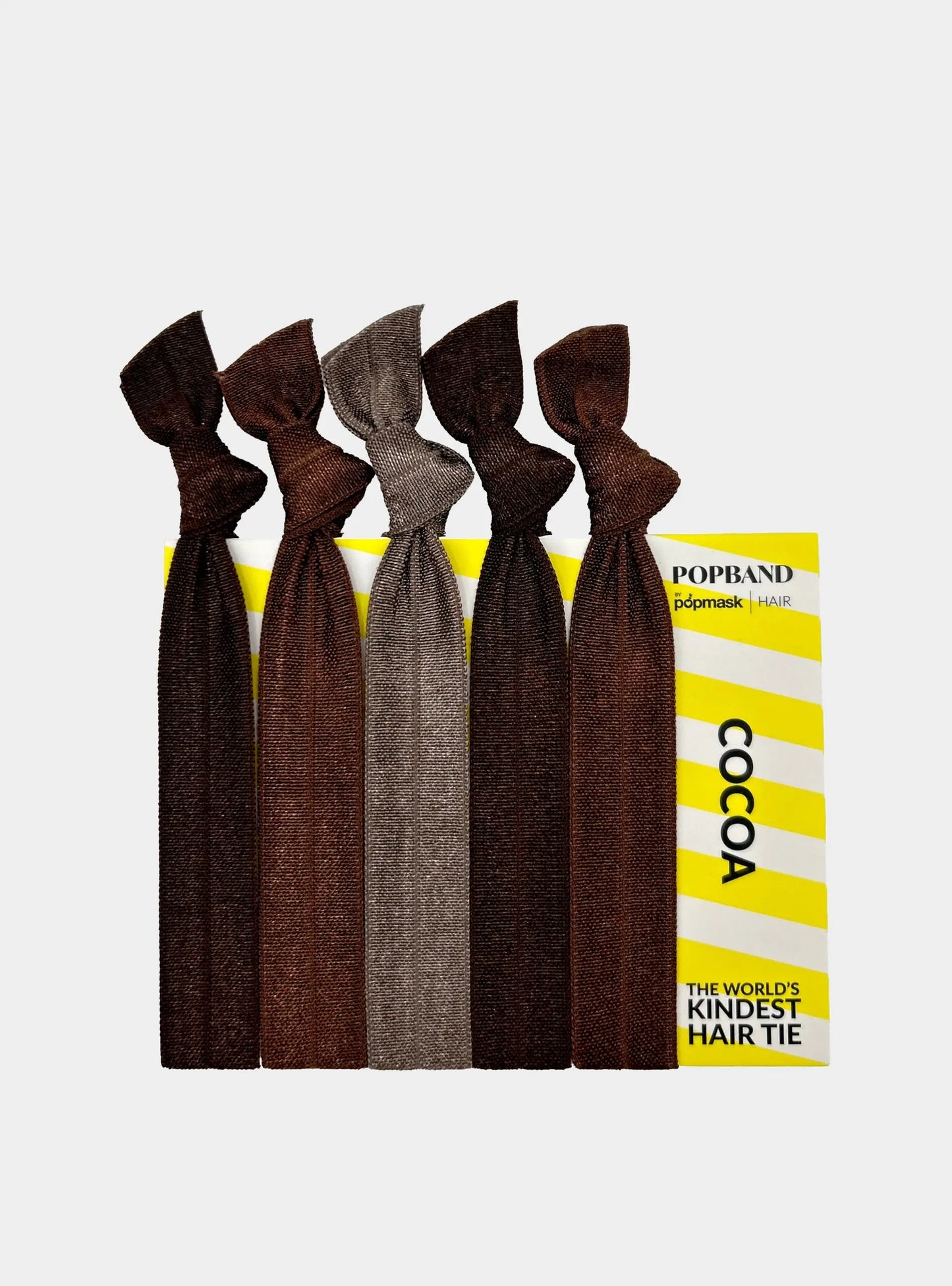 Popband Cocoa - 5 Pack of Soft, Stretchy 'No Dent' Hair Ties - Brown Hair Popmask