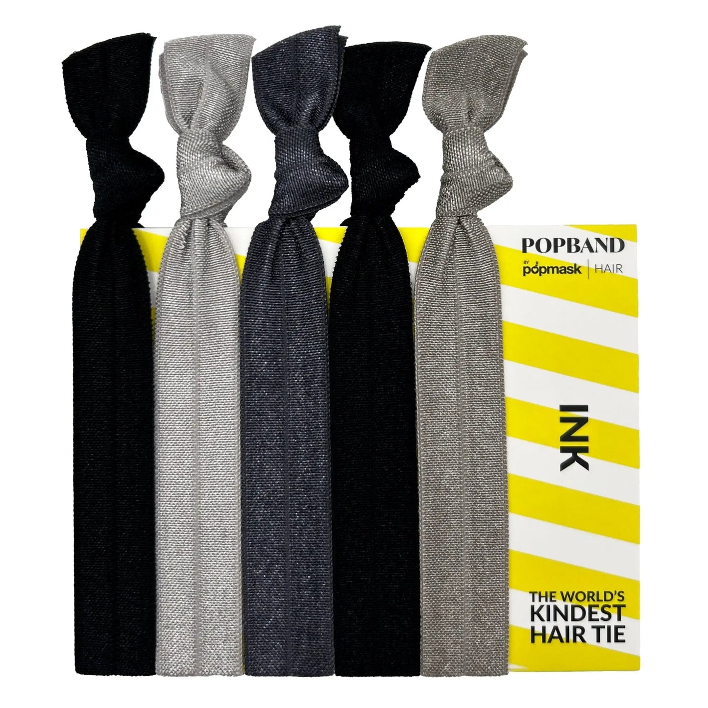 Popband Ink - 5 Pack of Soft, Stretchy 'No Dent' Hair Ties Popmask