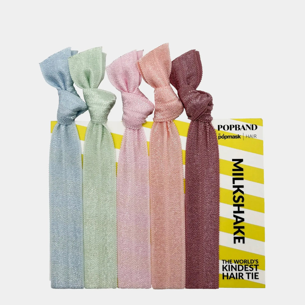 Popband Milkshake - 5 Pack of Soft, Stretchy 'No Dent' Hair Ties - Pastel Popmask