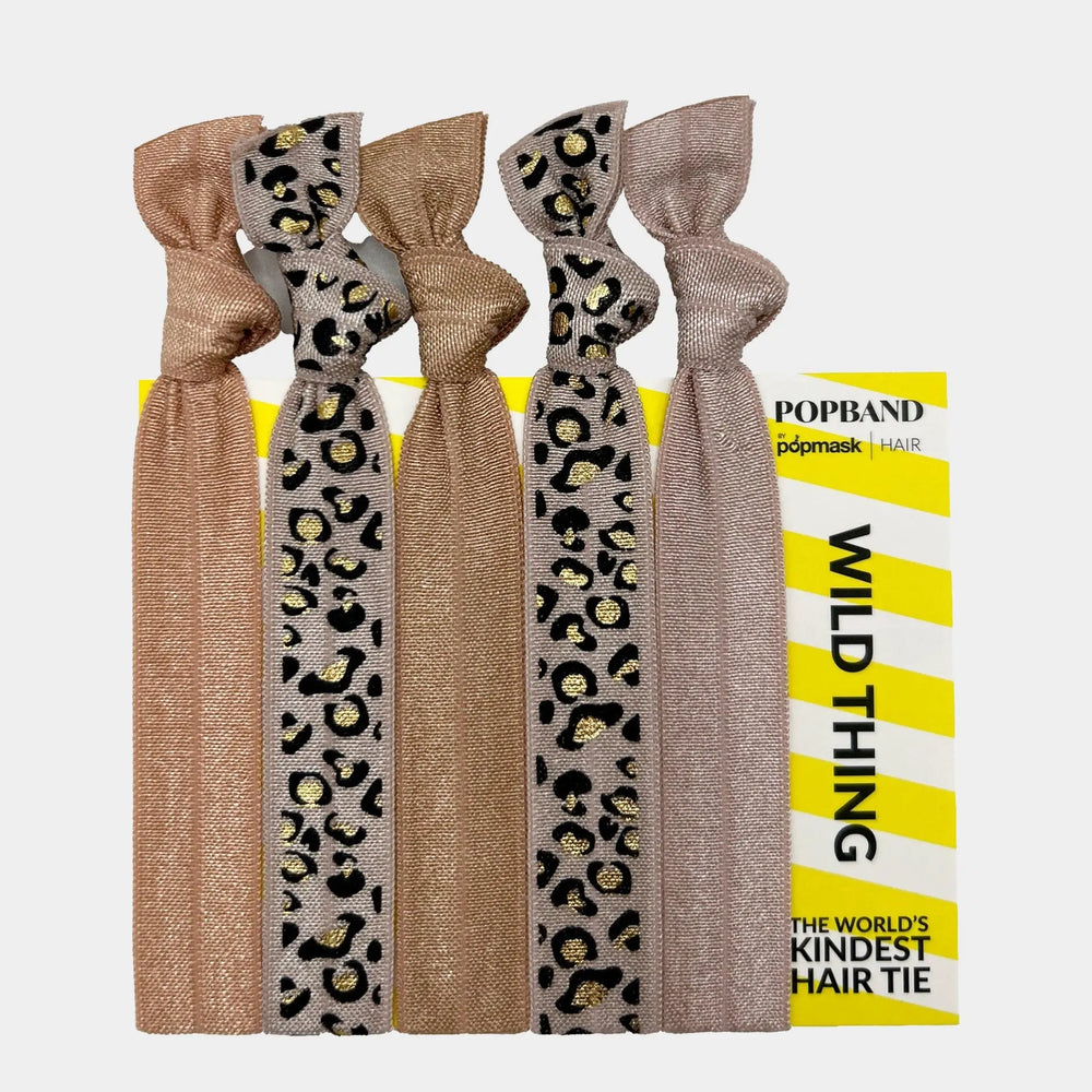 Popband Wild Thing - 5 Pack of Soft, Stretchy 'No Dent' Hair Ties  - Leopard Print Popmask