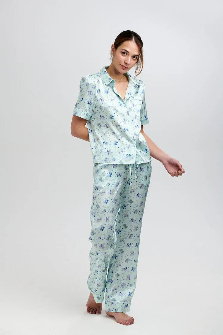 Poppy Glacier Butterfly Silk Blouse Sleepy Wilson