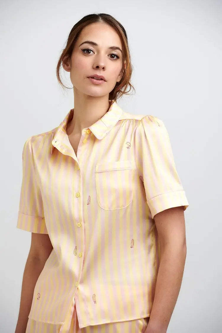 Poppy Lemonade Stripe Silk Blouse Sleepy Wilson