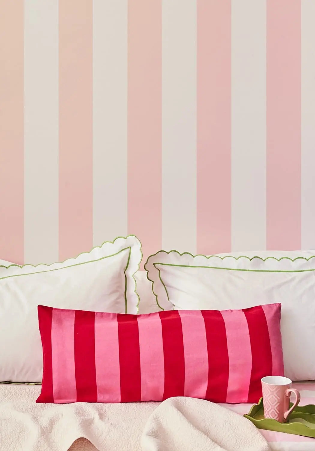 Poppy Raspberry Cabana Stripe Long Lumbar Cushion Cover Casa by Josephine Jenno