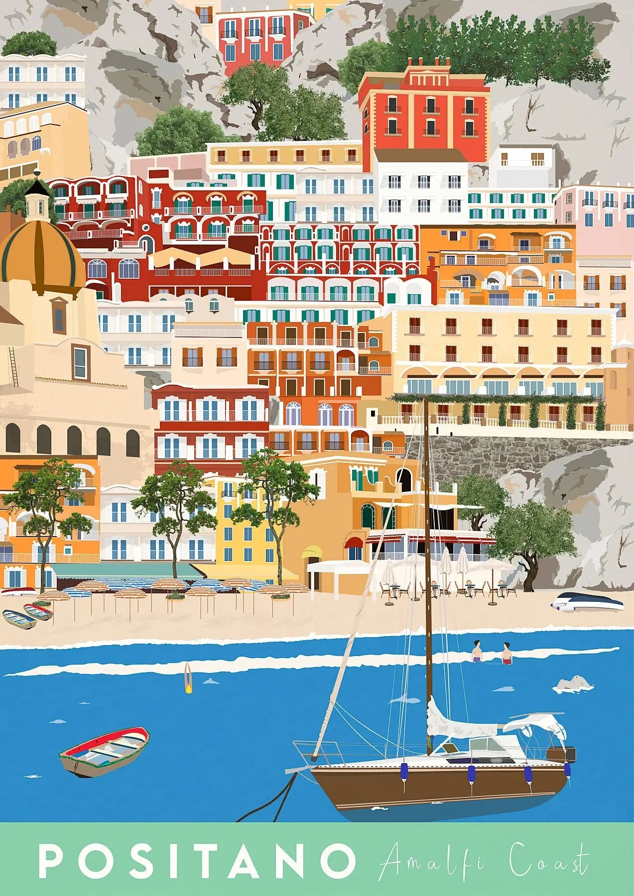 Positano, Amalfi Coast Travel art by SAX Doodle