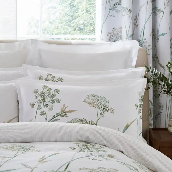 Powder Green Dorma Purity Meadow 100% Cotton Duvet Cover and Pillowcase Set Dunelm