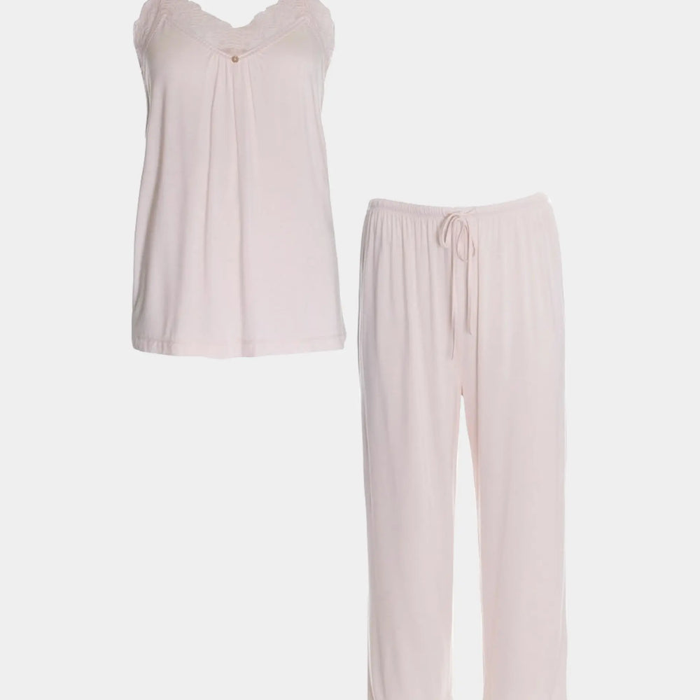 Powder Puff Bamboo Lace Cami Cropped Trouser Pyjama Set Pretty You London