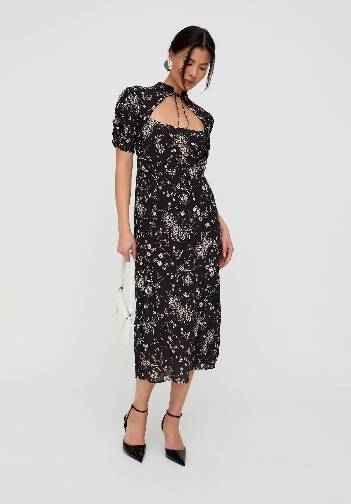 Primrose Garden Floral Print Midi Dress In Black Lily and Lionel