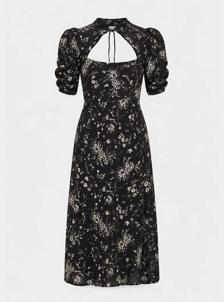 Primrose Garden Floral Print Midi Dress In Black Lily and Lionel