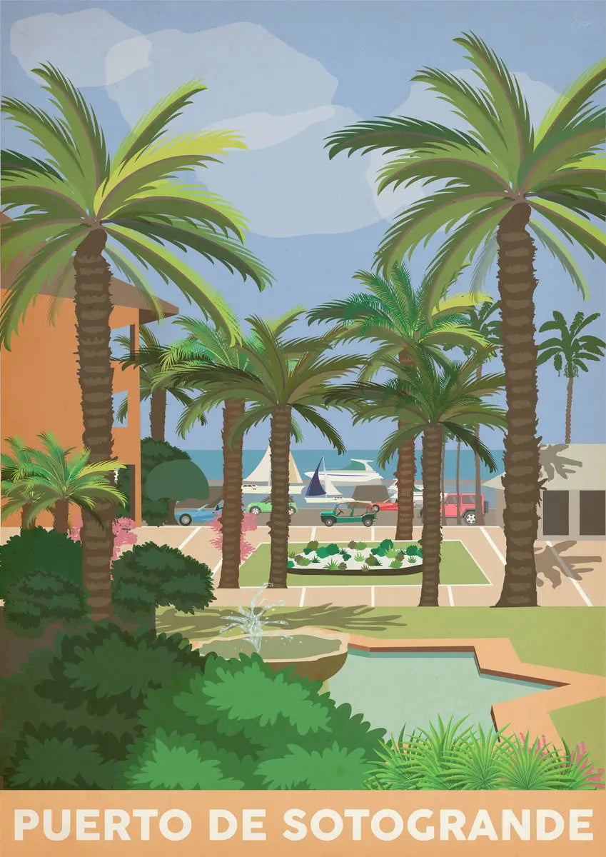 Puerto de Sotogrande Orange Travel art by SAX Doodle