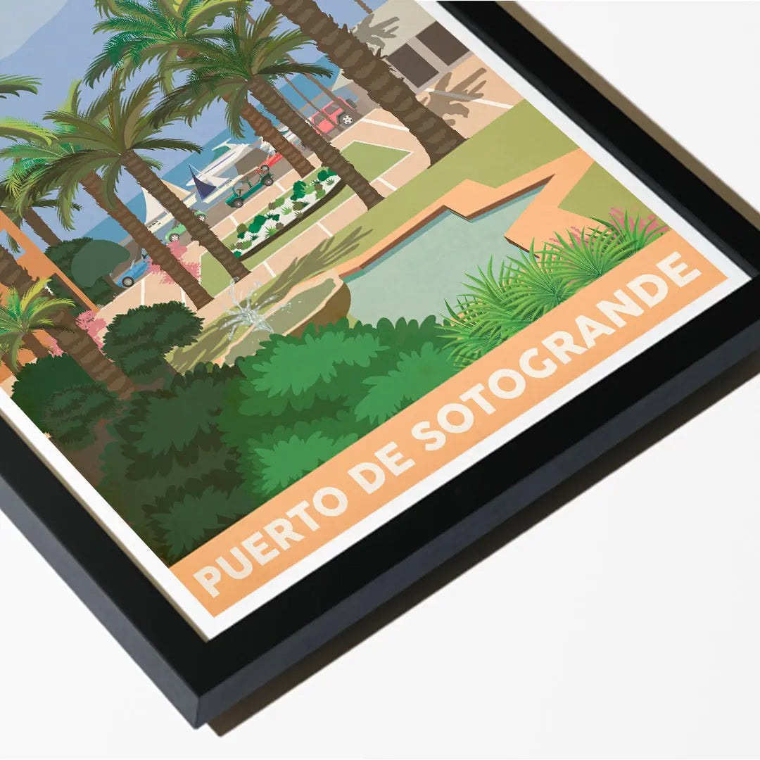 Puerto de Sotogrande Orange Travel art by SAX Doodle