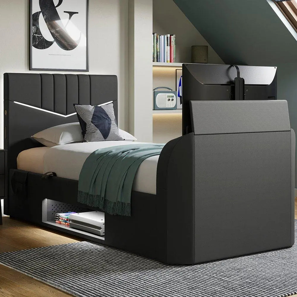 Quantum Ottoman Gaming TV Bed Frame - Black Dreams