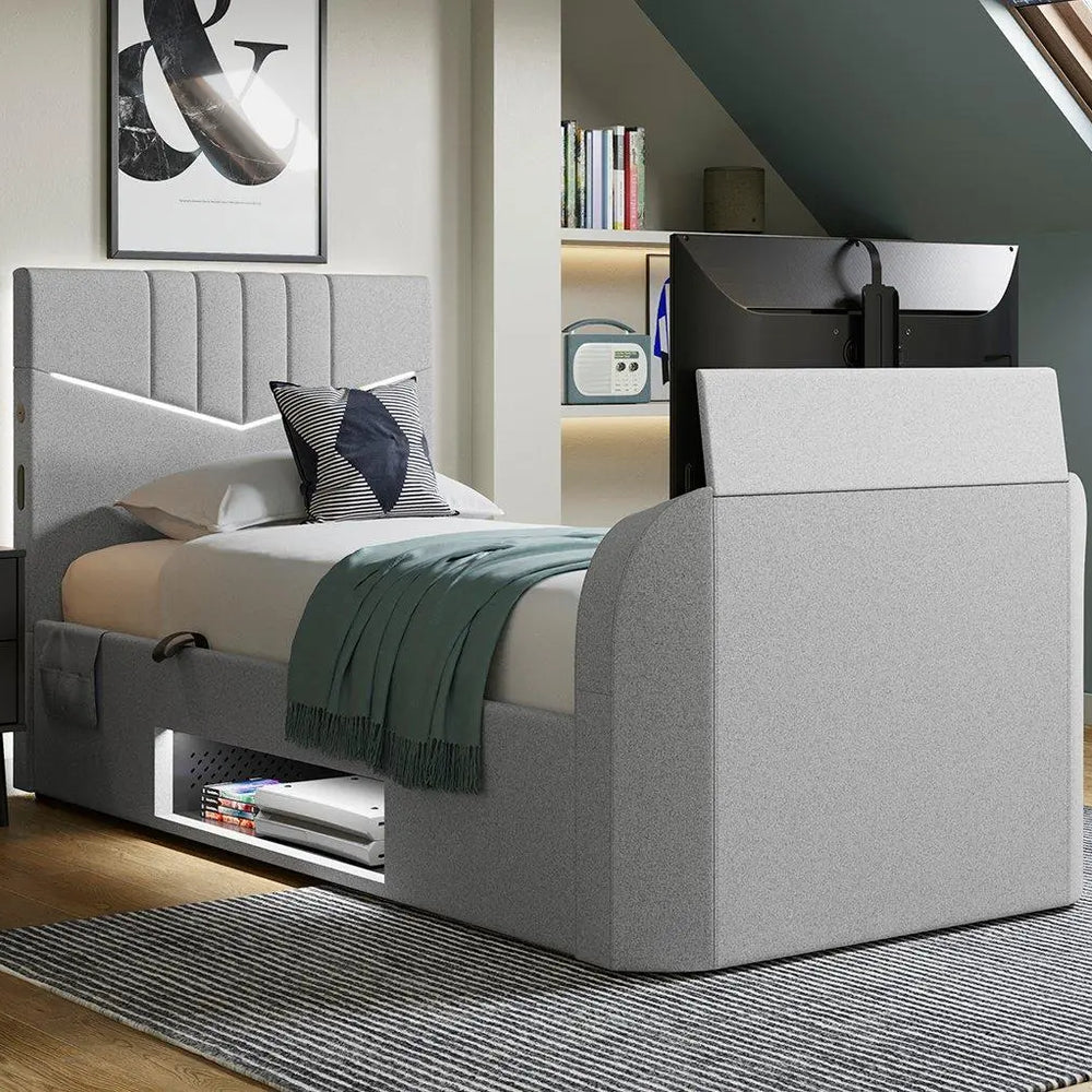Quantum Ottoman Gaming TV Bed Frame - Grey Dreams
