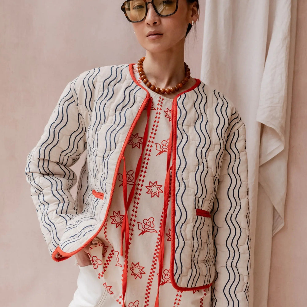 Quilted Cotton Jacket in Reversible Flora Wave TartanBlanketCo