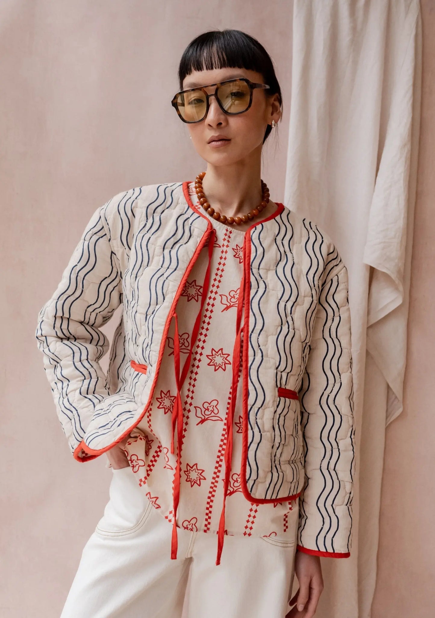Quilted Cotton Jacket in Reversible Flora Wave TartanBlanketCo