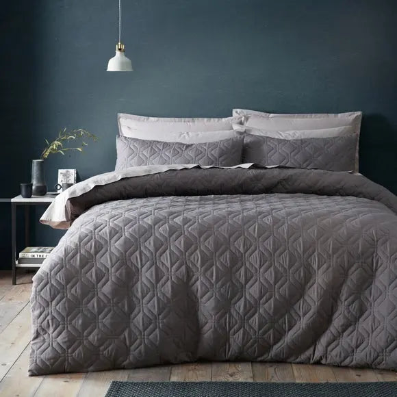 Quilted Geometric Duvet Cover and Pillowcase Set Dunelm