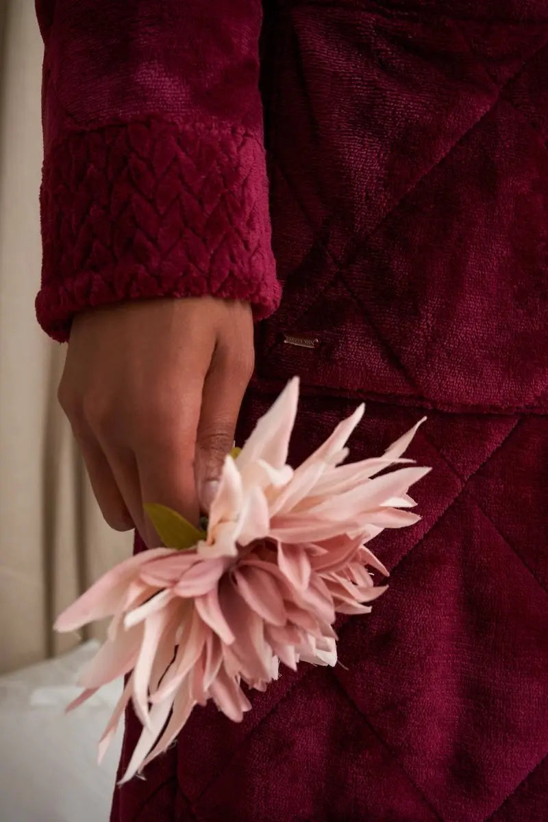 Quilted Velour Robe in Bordeaux Pretty You London
