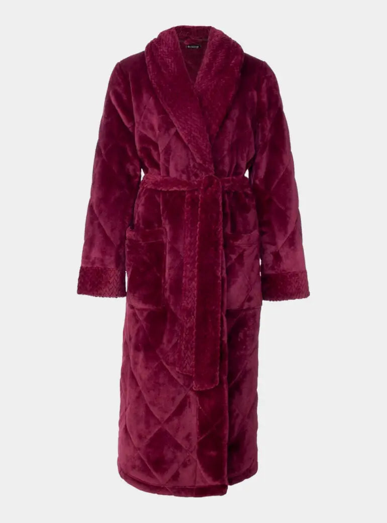 Quilted Velour Robe in Bordeaux Pretty You London