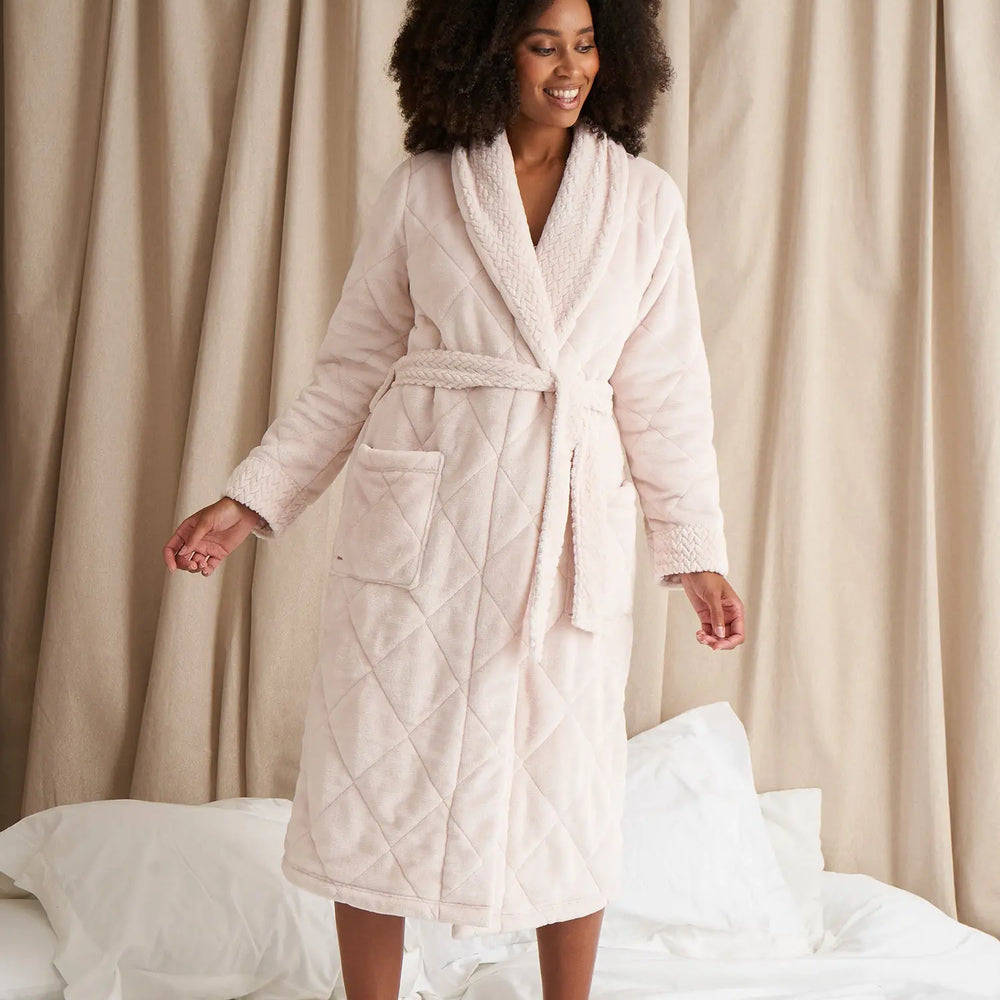 Quilted Velour Robe in Powder Puff Pretty You London
