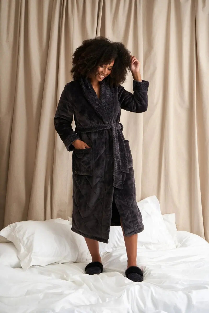 Quilted Velour Robe in Raven Pretty You London