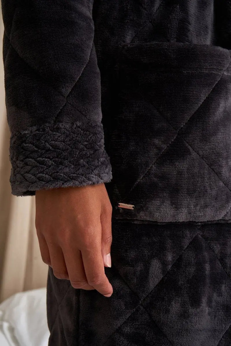 Quilted Velour Robe in Raven Pretty You London