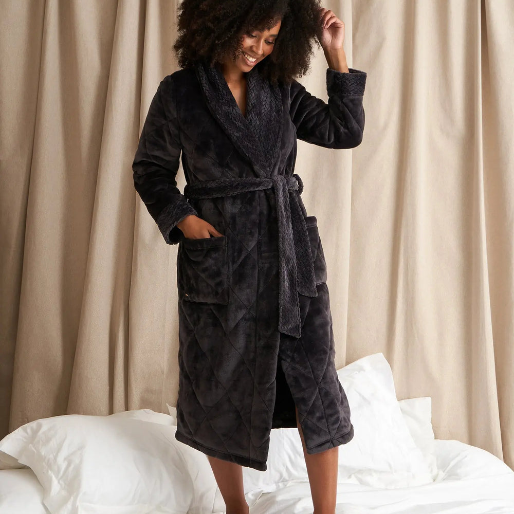 Quilted Velour Robe in Raven Pretty You London