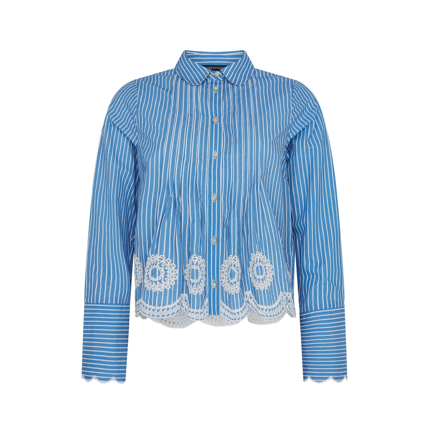 Leonie Embroidery Hem Blue Stripe Shirt Rose & Nancy
