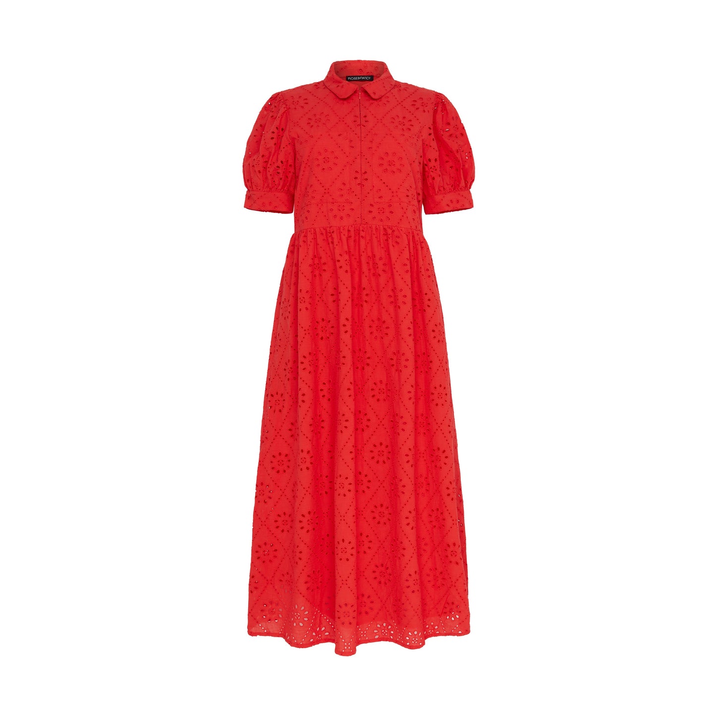 Olivia Coral Red Broderie Lace Midi Shirt Dress Rose & Nancy