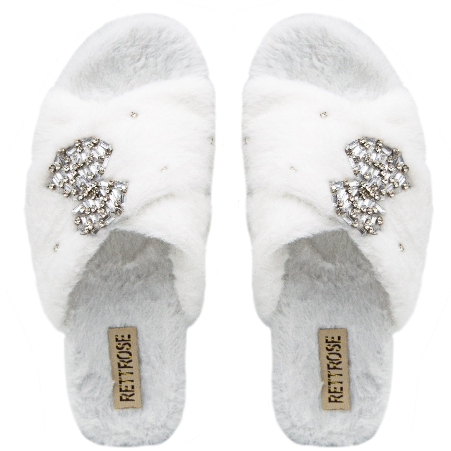 Fefe Cream Luxury Plush Diamanté Embellished Handmade Slipper Rettrose