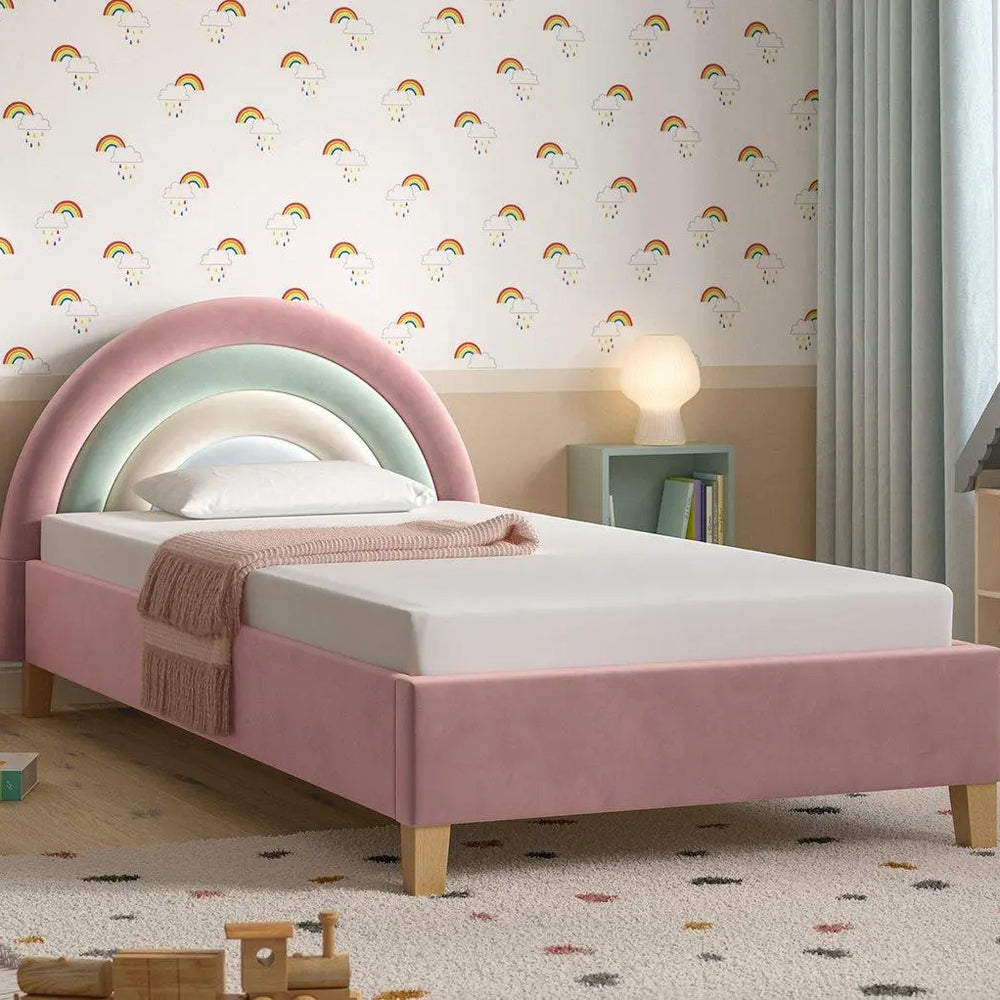 Rainbow Kids Velvet-Finish Bed Frame - Pink Dreams