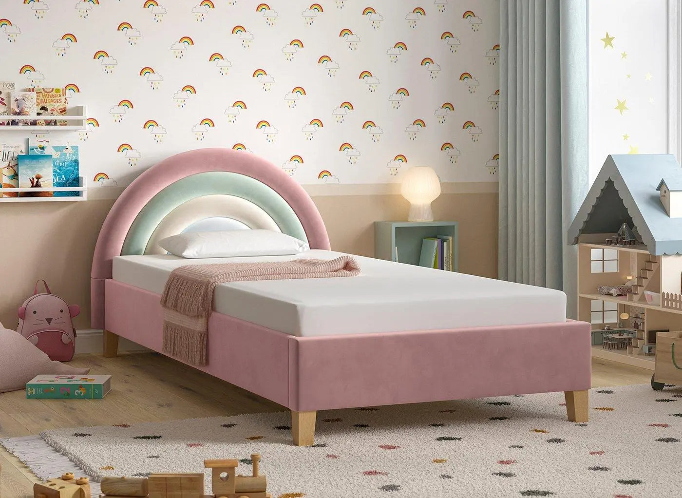 Rainbow Kids Velvet-Finish Bed Frame - Pink Dreams