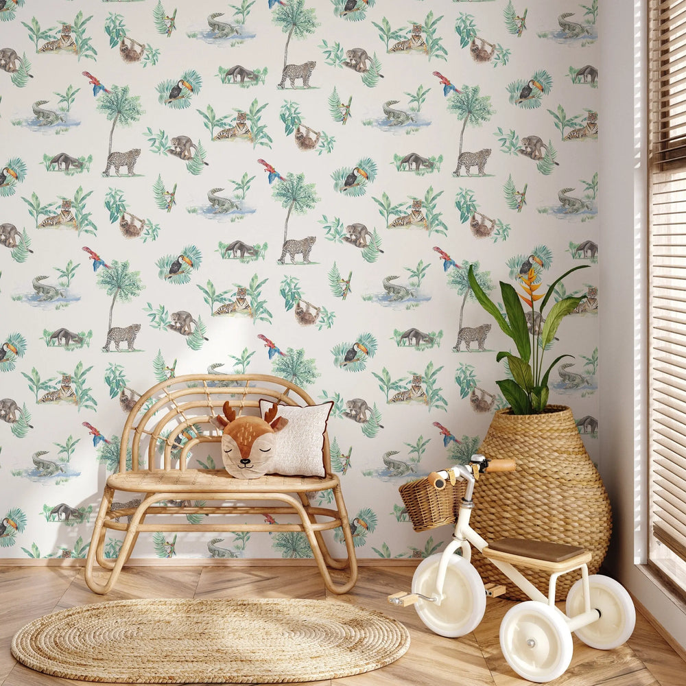 Rainforest Creatures Tropical Children's Wallpaper Katie Hipwell Design