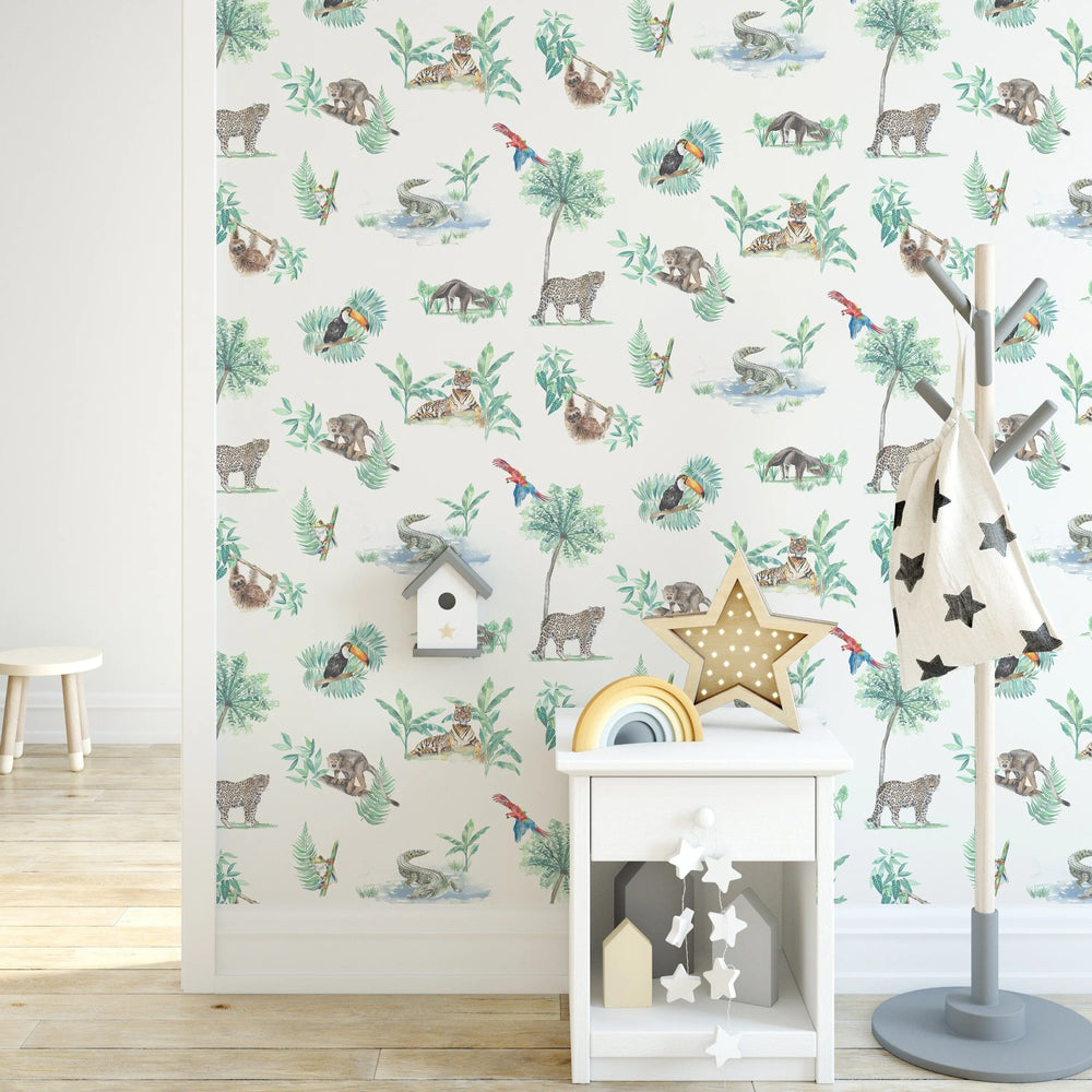 Rainforest Creatures Tropical Children's Wallpaper Katie Hipwell Design