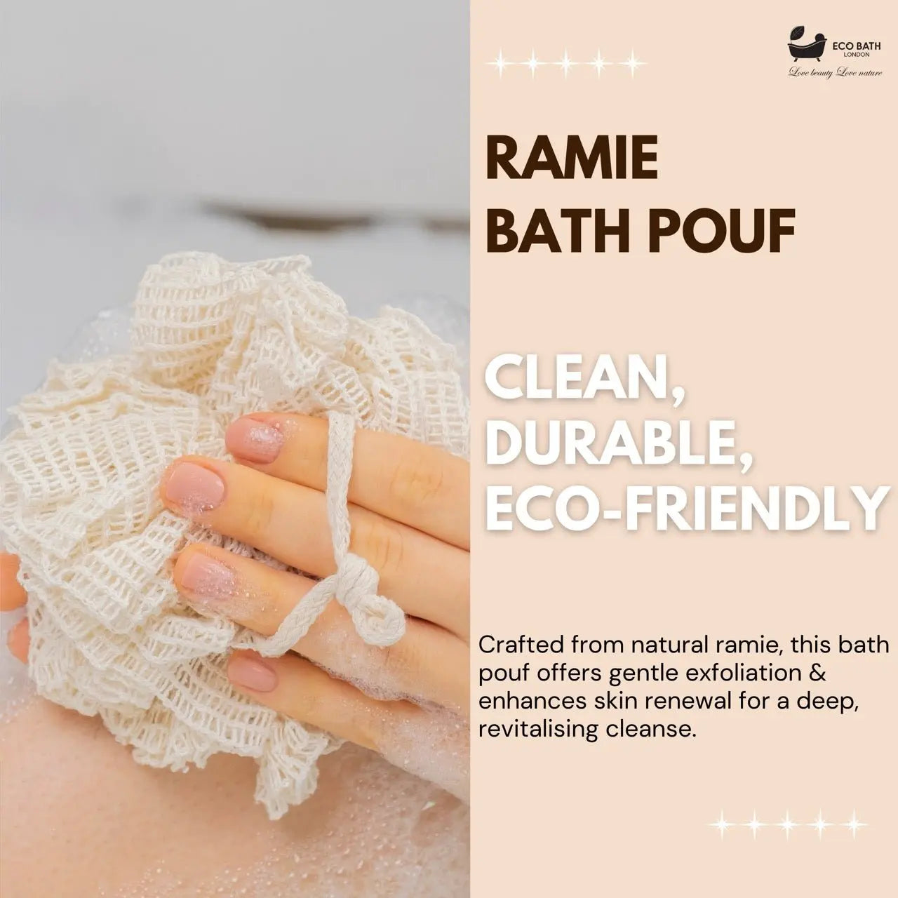 Ramie Bath Puff - Soft Body Scrubber Bath Sponge Eco Bath London