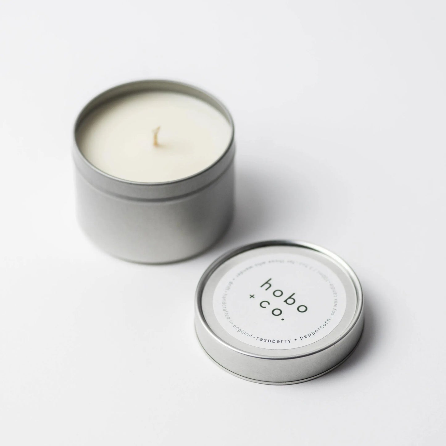 Raspberry + Peppercorn Scented Travel Tin Soy Candle hobo + co.