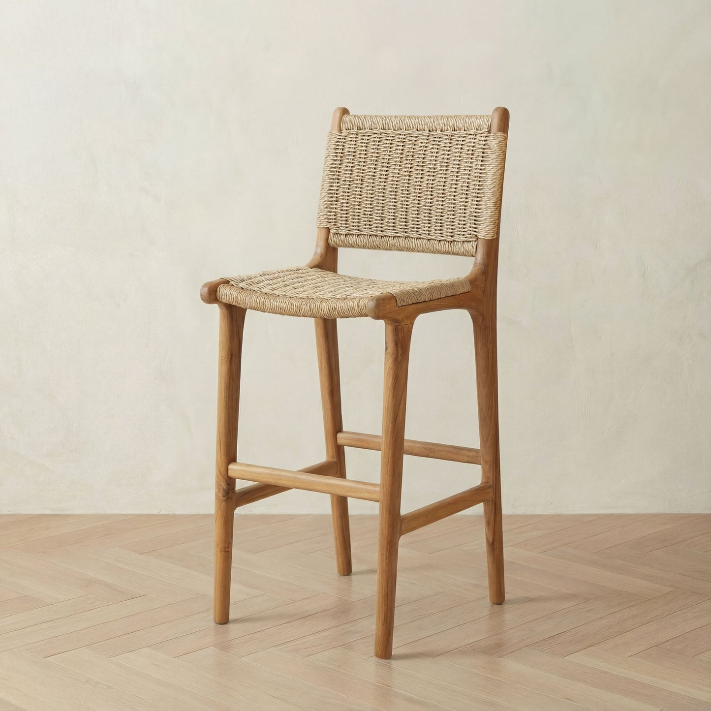 Teak & Rattan Bar Stool - 75cm Seat Height The Bali Concept