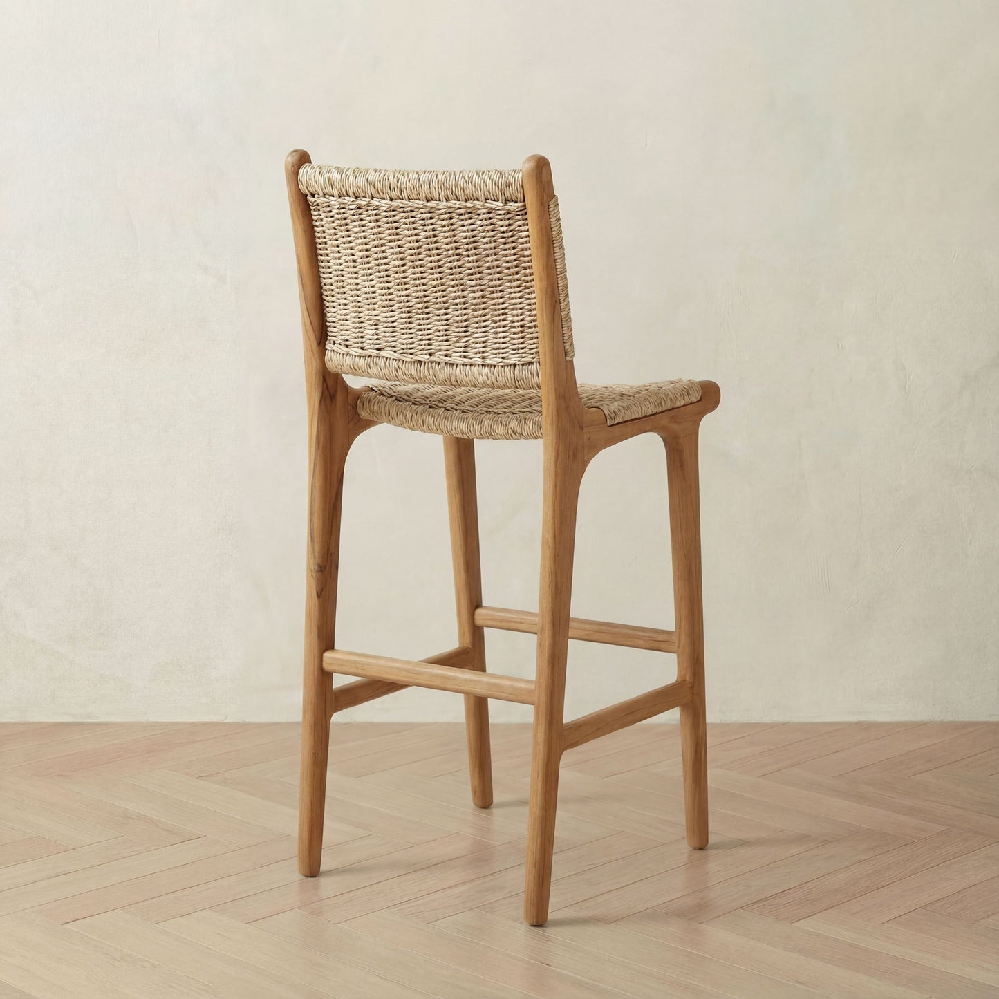 Teak & Rattan Bar Stool - 75cm Seat Height The Bali Concept