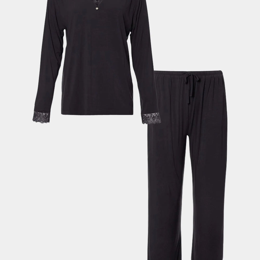Raven Bamboo Lace V-Neck Pyjama Set Pretty You London