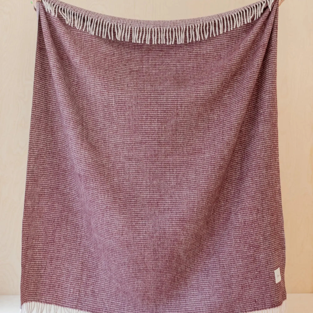 Recycled Wool Blanket in Berry Waffle TartanBlanketCo