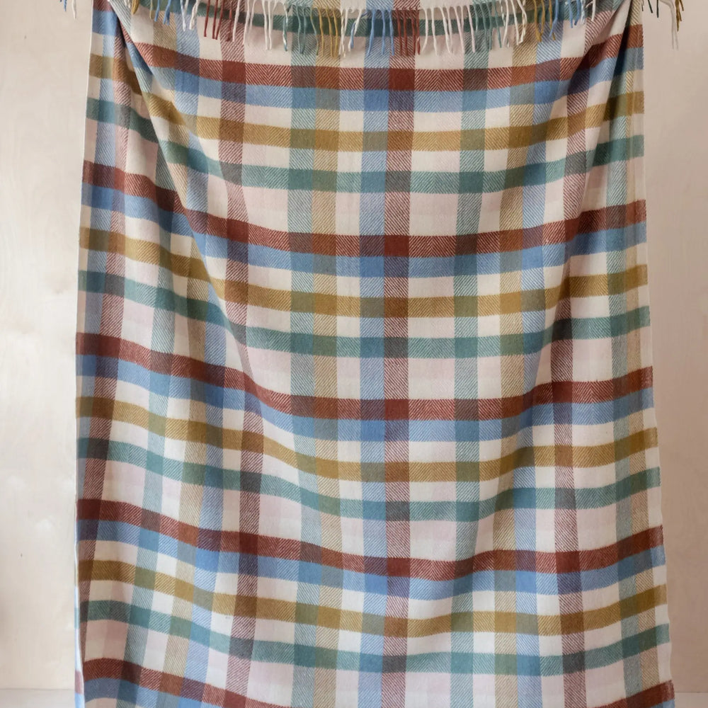 Recycled Wool Blanket in Blue Block Micro Gingham TartanBlanketCo