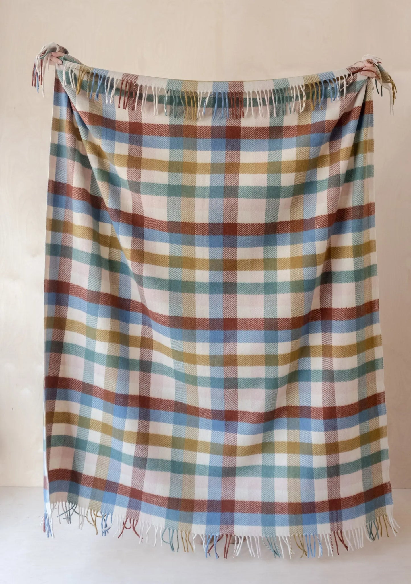 Recycled Wool Blanket in Blue Block Micro Gingham TartanBlanketCo