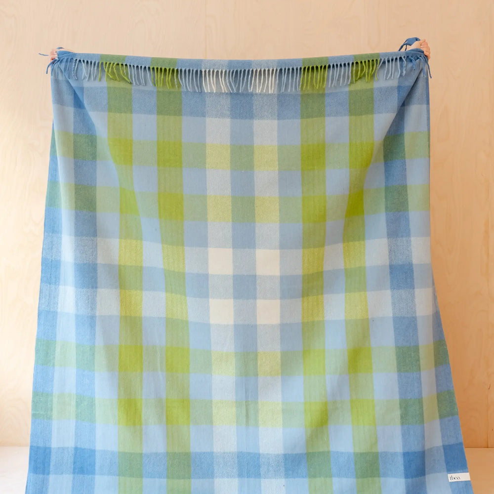 Recycled Wool Blanket in Blue Gradient Gingham TartanBlanketCo