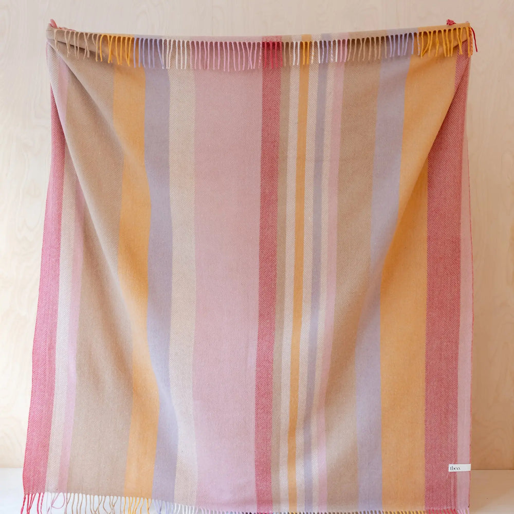 Recycled Wool Blanket in Coral Stripe TartanBlanketCo