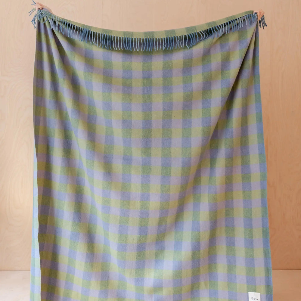 Recycled Wool Blanket in Green Waffle Block TartanBlanketCo