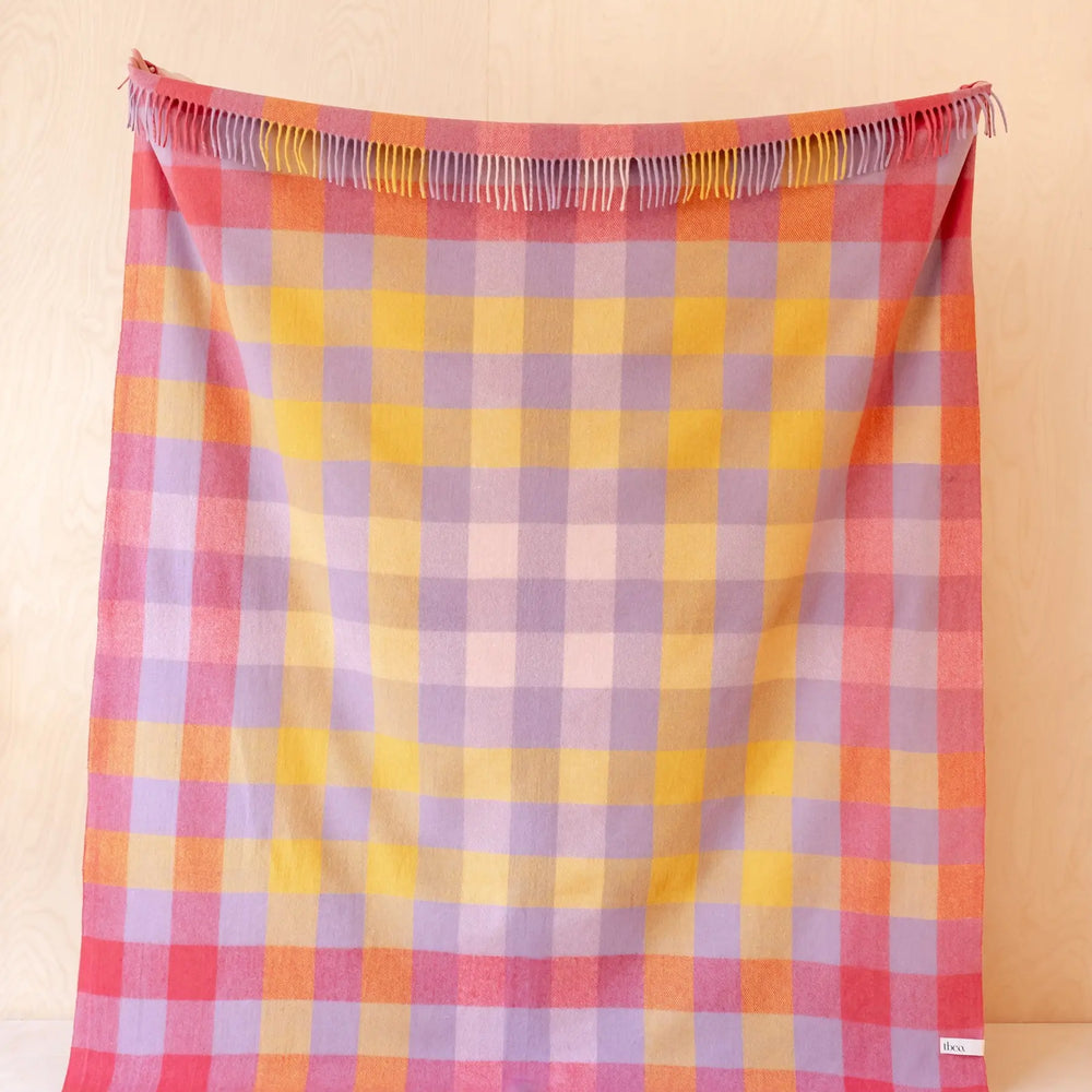 Recycled Wool Blanket in Lilac Gradient Gingham TartanBlanketCo