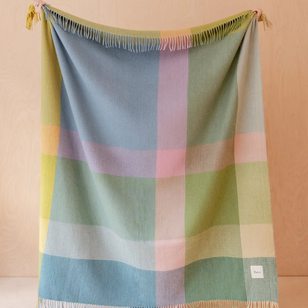 Recycled Wool Blanket in Mustard Frame Check TartanBlanketCo