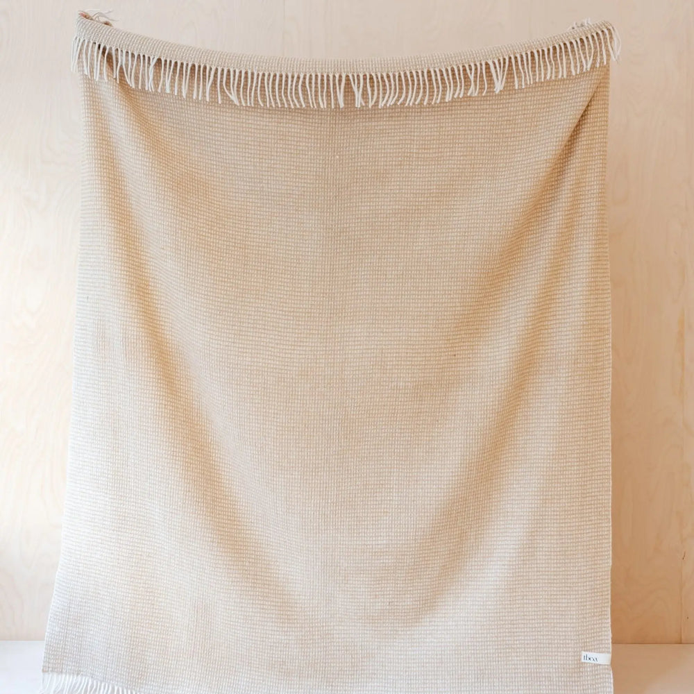 Recycled Wool Blanket in Neutral Waffle TartanBlanketCo