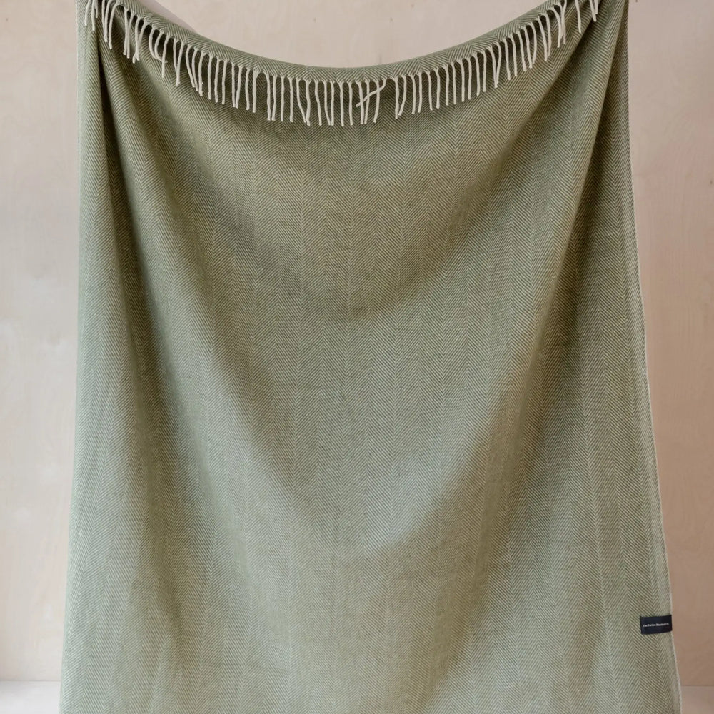 Recycled Wool Blanket in Olive Herringbone TartanBlanketCo