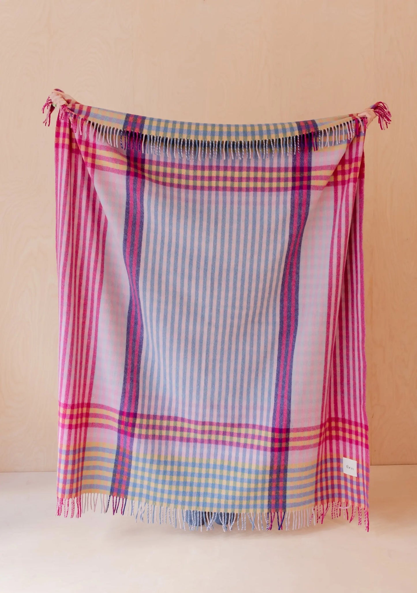 Recycled Wool Blanket in Pink Waffle Block TartanBlanketCo