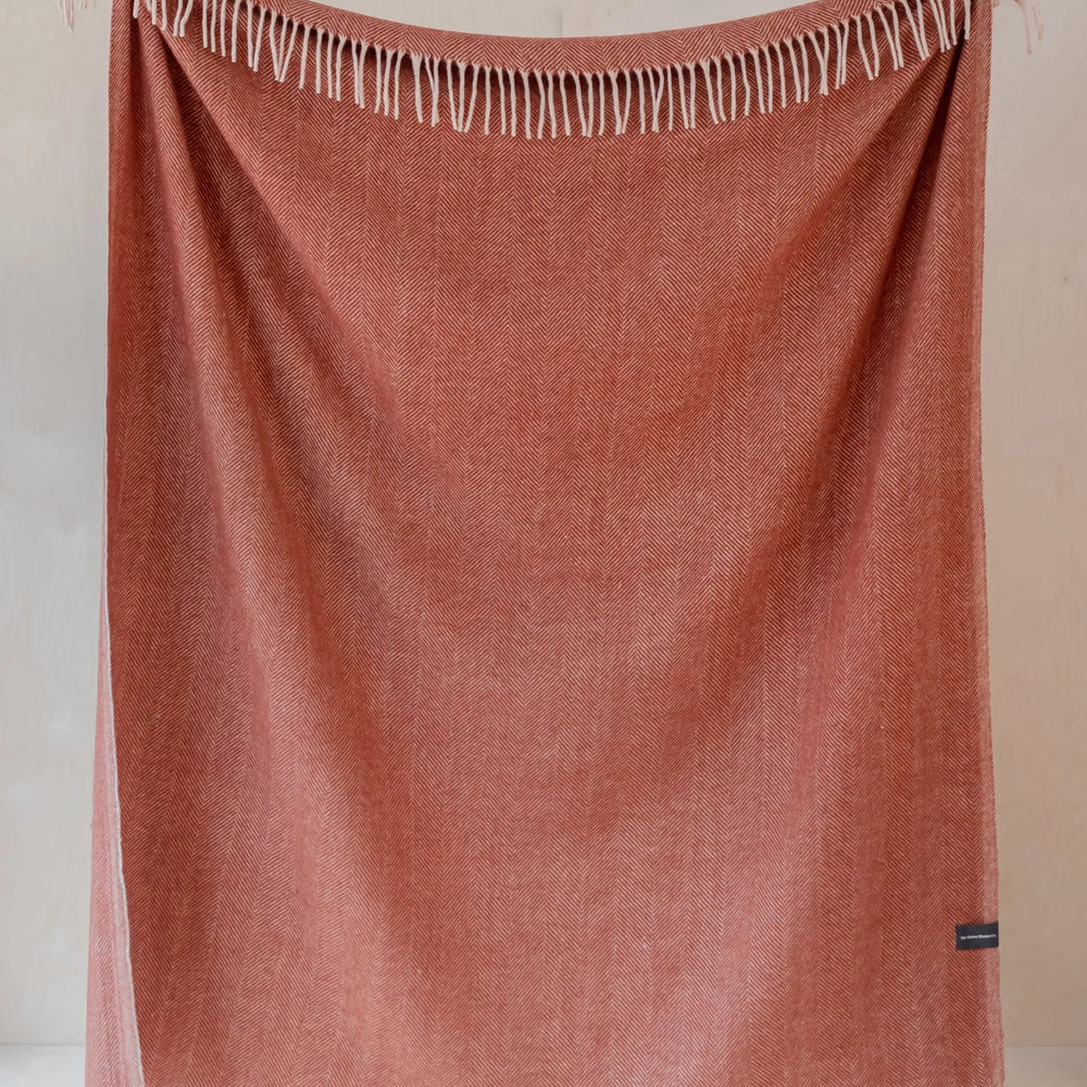 Recycled Wool Blanket in Rust Herringbone TartanBlanketCo