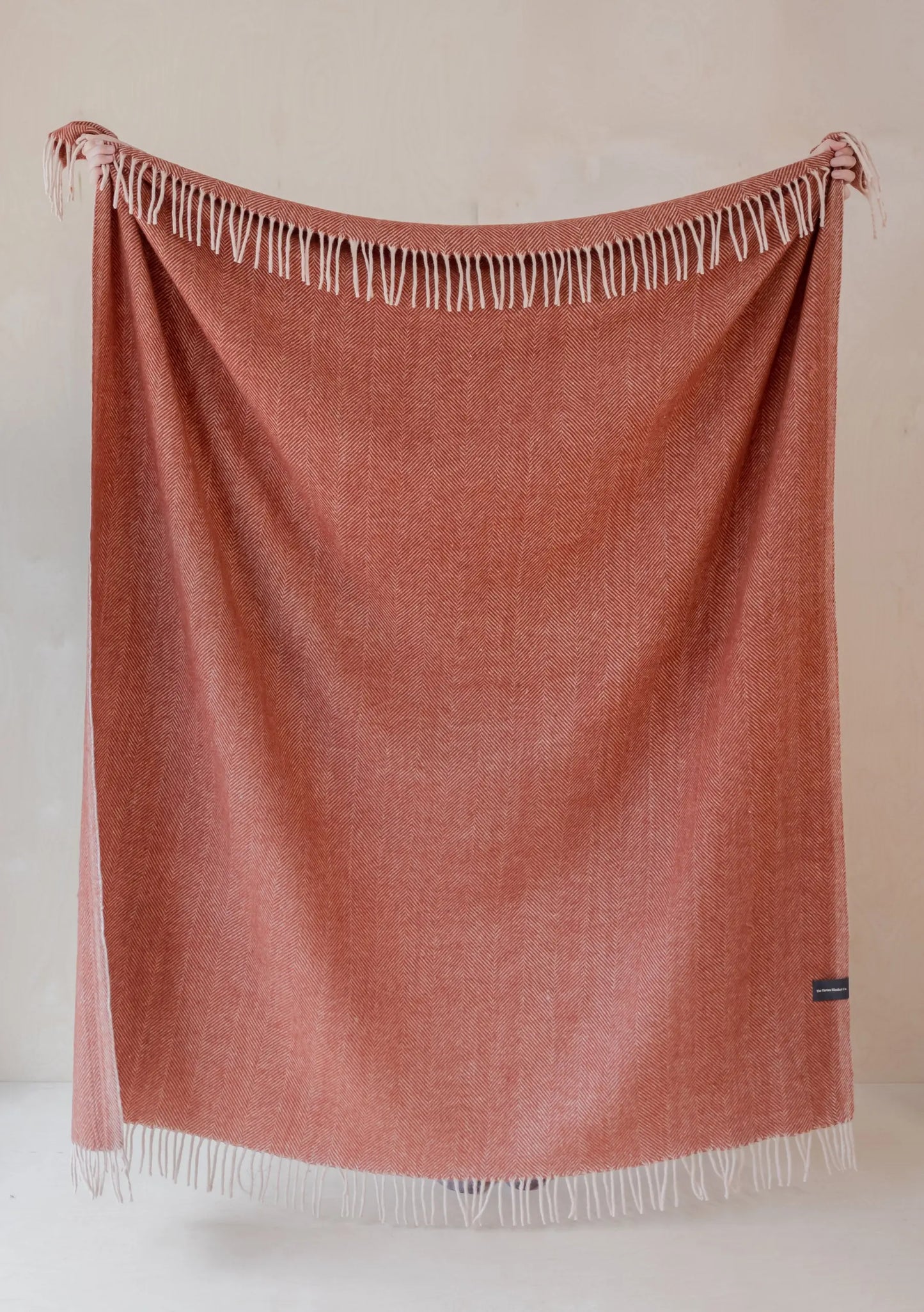 Recycled Wool Blanket in Rust Herringbone TartanBlanketCo
